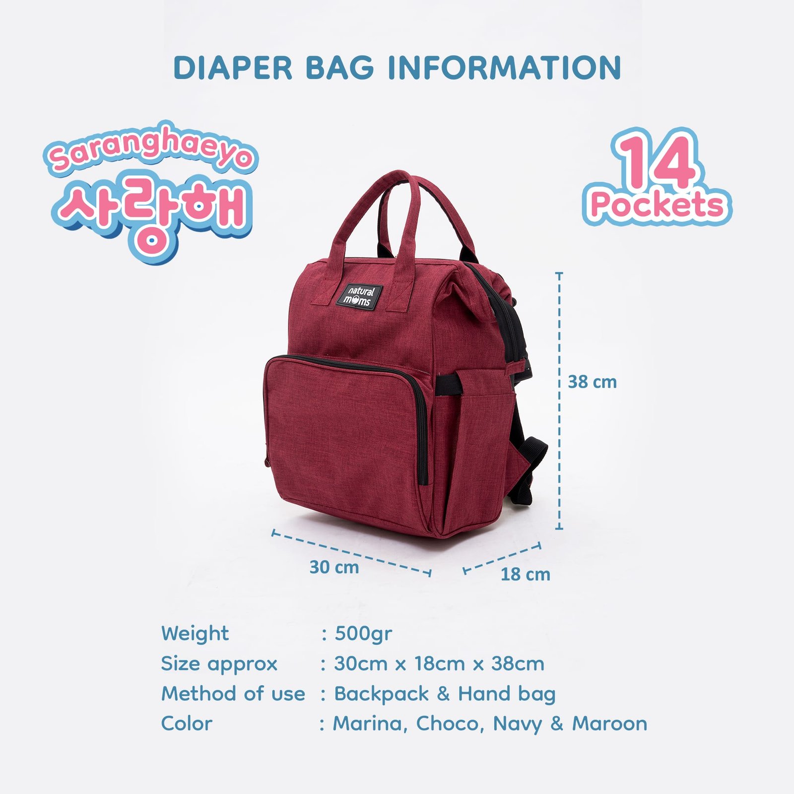 Diaper Bag Saranghaeyo 14 pockets - Image 13